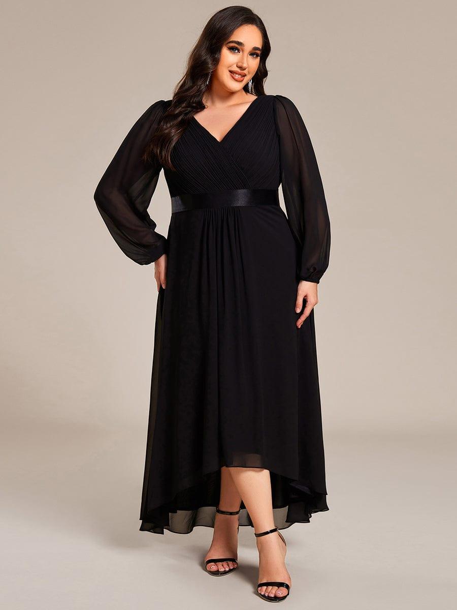 A-Line Empire-Waist Long Sleeve Chiffon Pleated Formal Dress