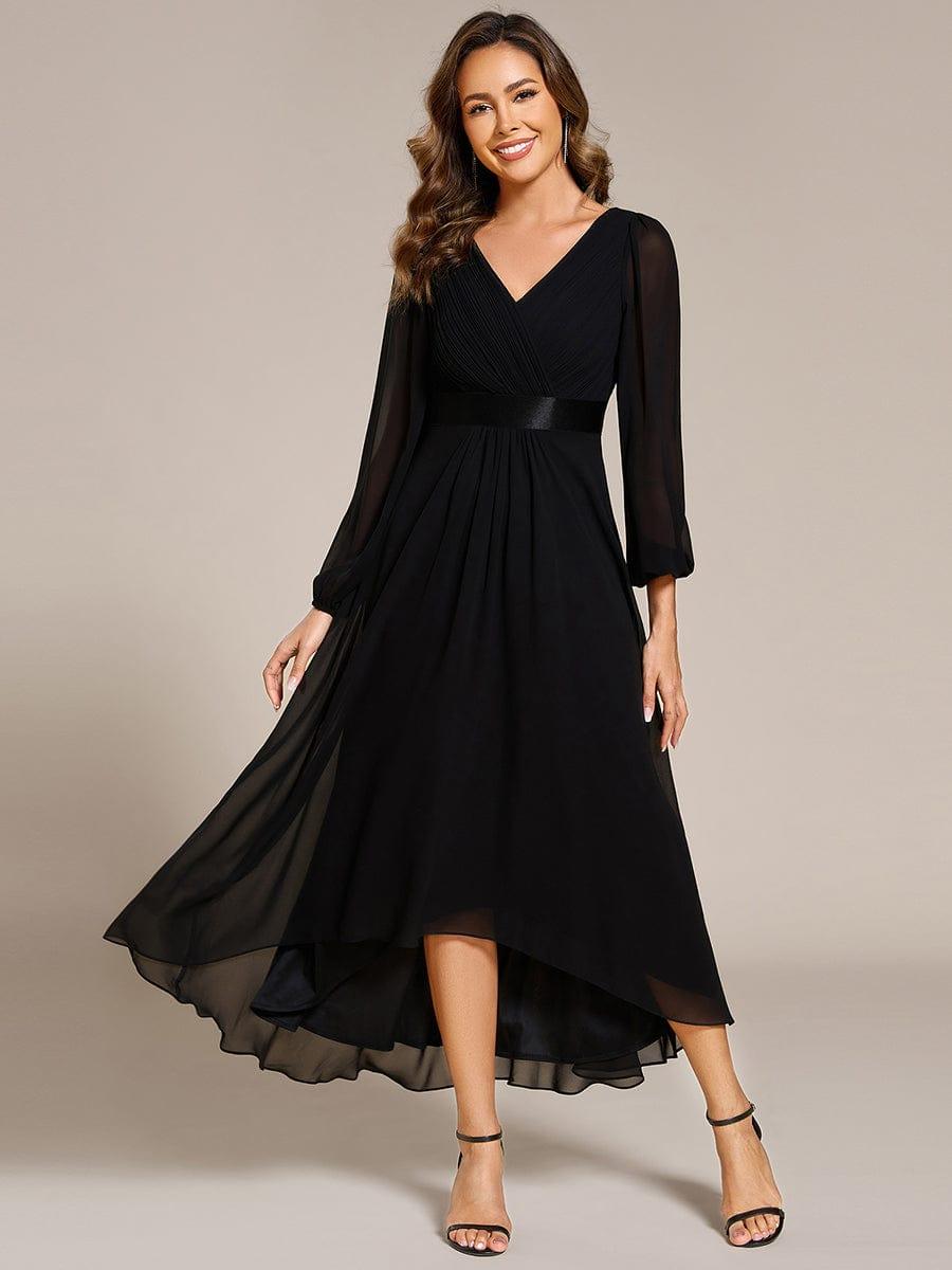 A-Line Empire-Waist Long Sleeve Chiffon Pleated Formal Dress