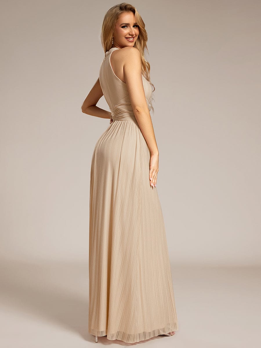A-Line Empire-Waist Halter Neck Pleated Sleeveless Glitter Formal Evening Dress