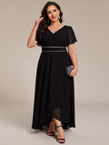 Plus Size A-Line V-Neck Empire-Waist Short Sleeve Chiffon Formal Evening Dress