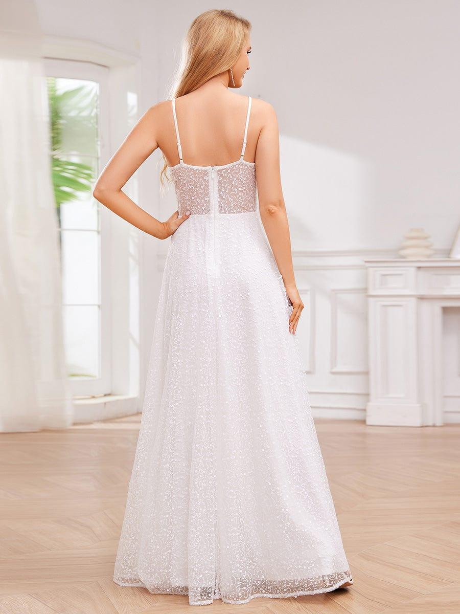 Spaghetti Strap Sequin  A-Line See-Through Sparkly Formal Evening Dress