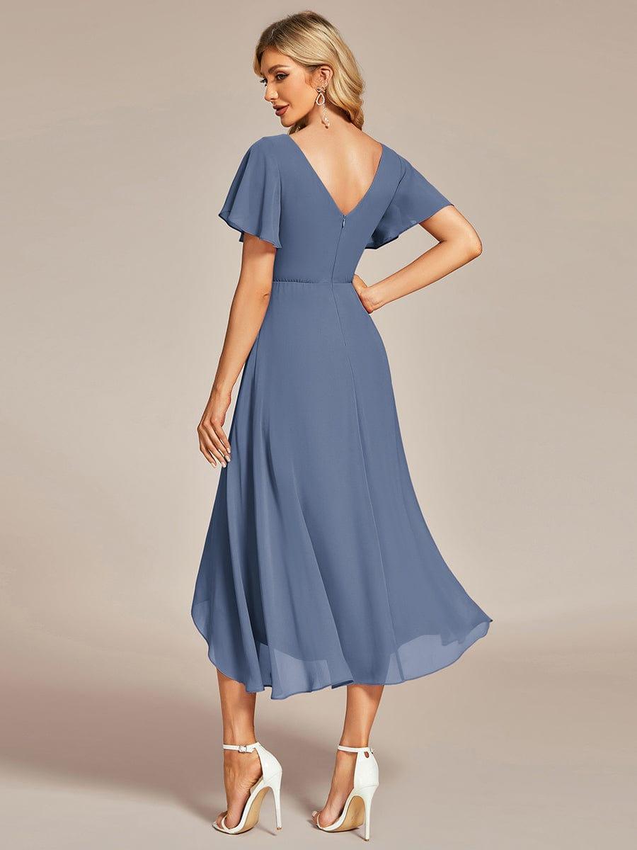 A-Line V-Neck Chiffon Ruffles Short Sleeves Bridesmaid Dress