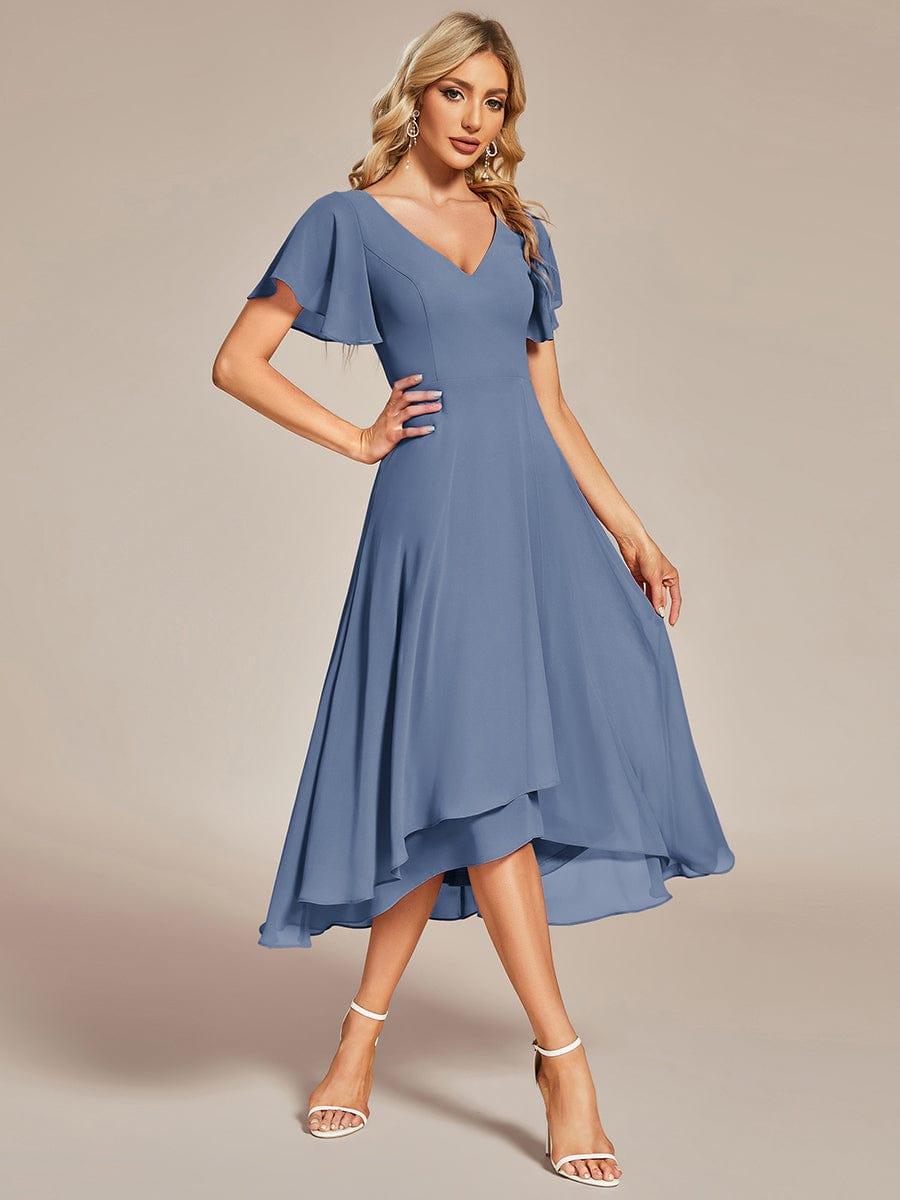 A-Line V-Neck Chiffon Ruffles Short Sleeves Bridesmaid Dress