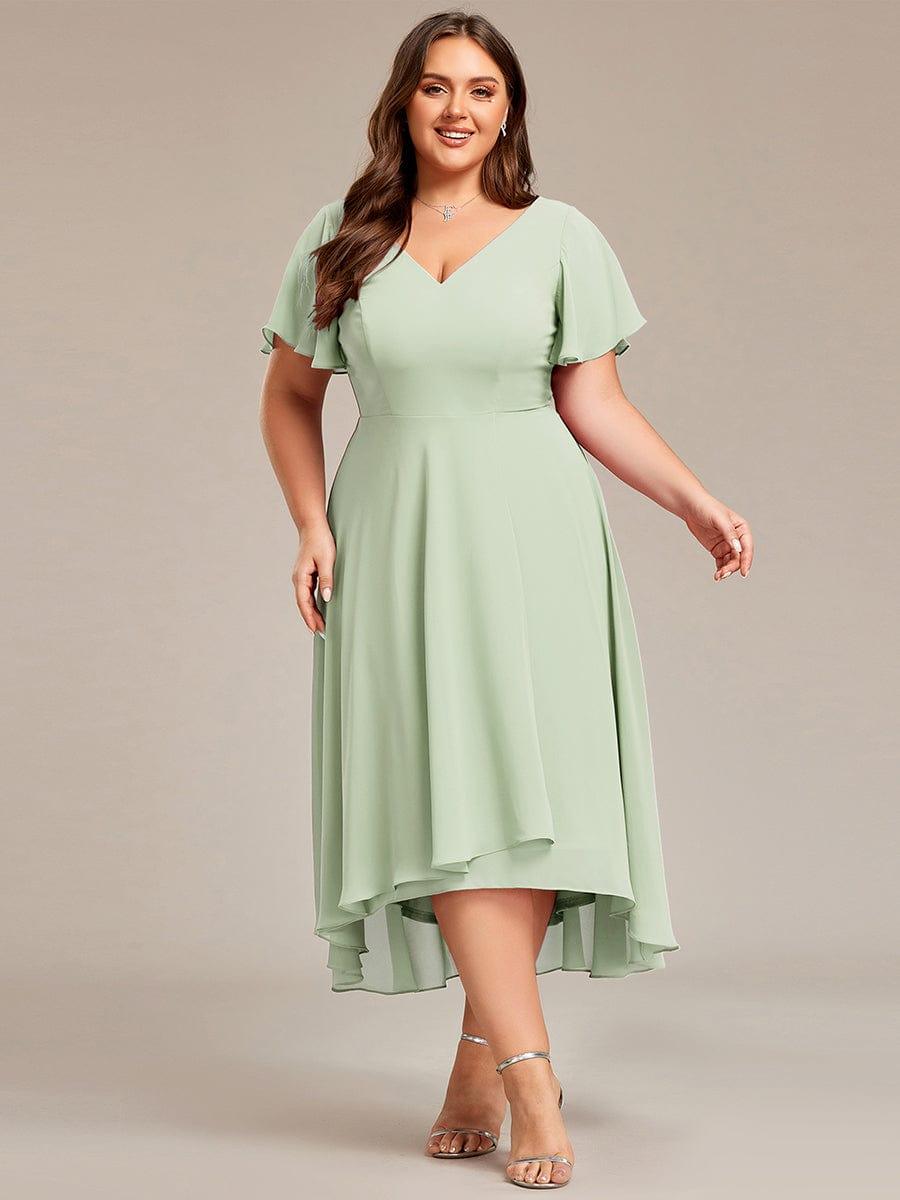 A-Line Plus Size Chiffon Ruffle Short Sleeves Bridesmaid Dress