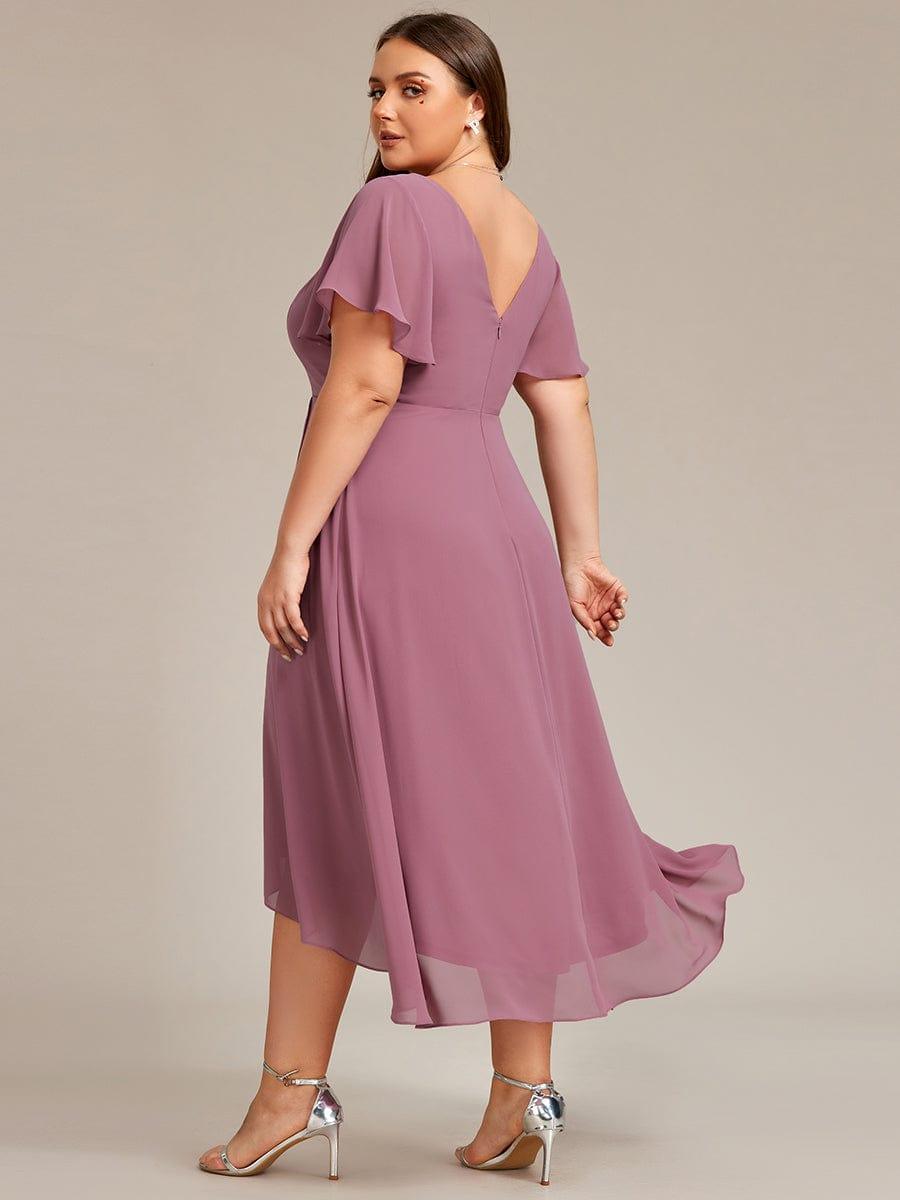 A-Line V-Neck Chiffon Ruffles Short Sleeves Bridesmaid Dress