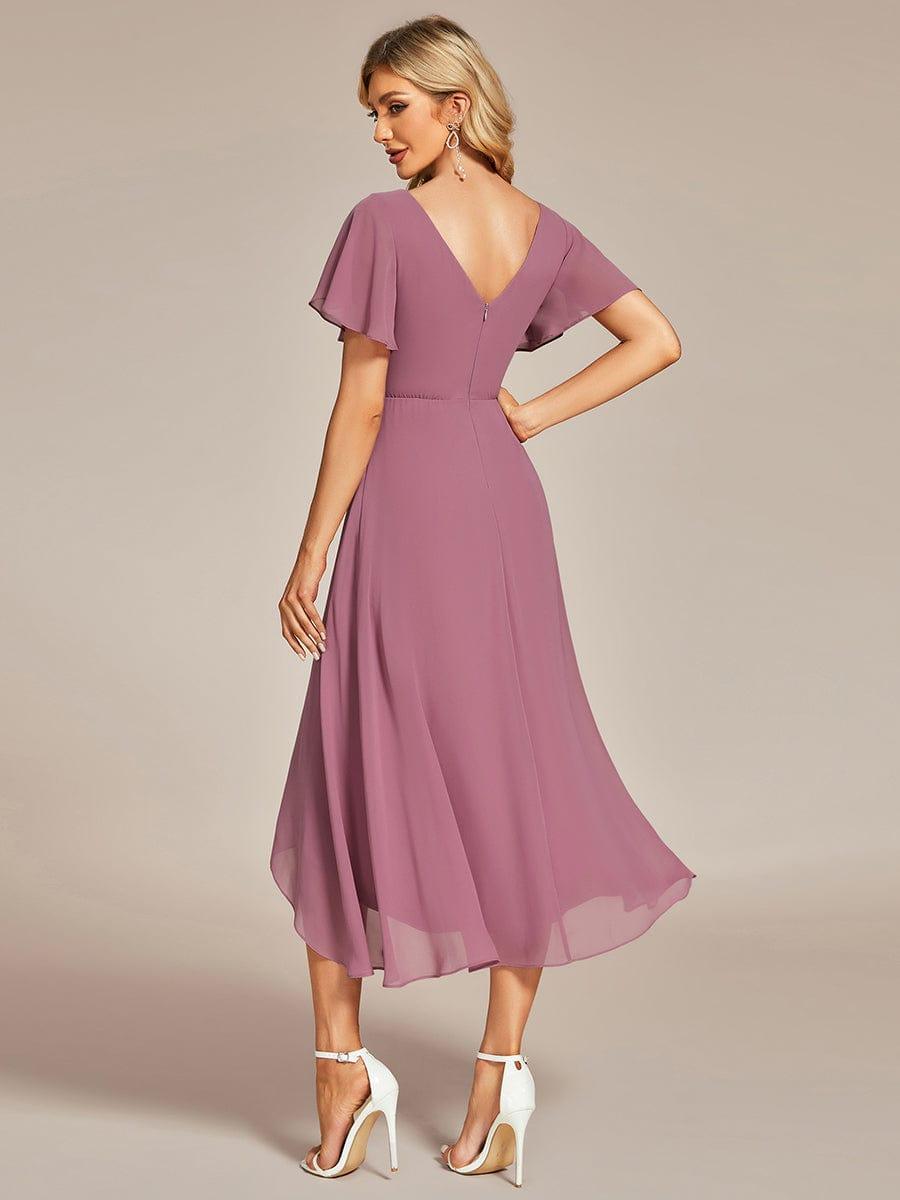 A-Line V-Neck Chiffon Ruffles Short Sleeves Bridesmaid Dress