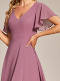 A-Line V-Neck Chiffon Ruffles Short Sleeves Bridesmaid Dress