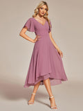 A-Line V-Neck Chiffon Ruffles Short Sleeves Bridesmaid Dress