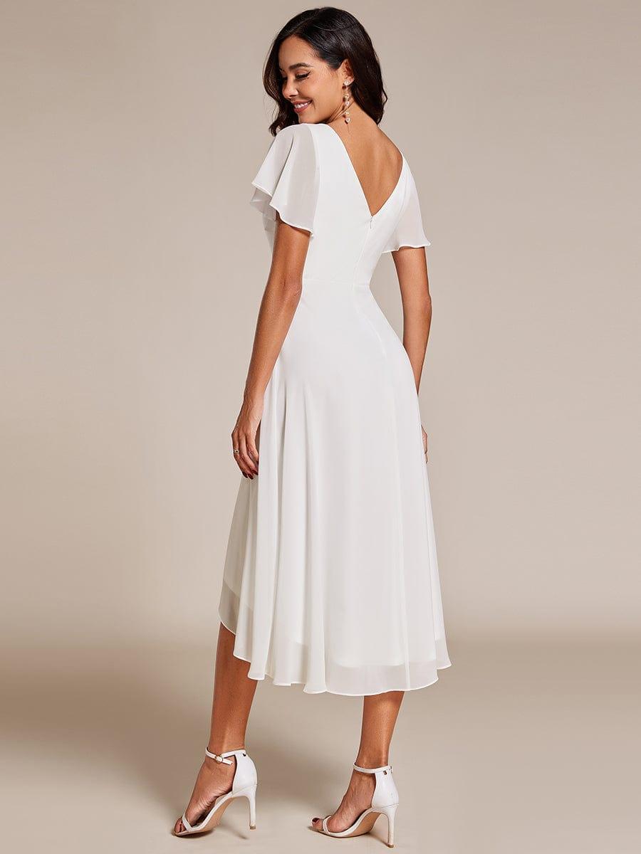 A-Line V-Neck Chiffon Ruffles Short Sleeves Bridesmaid Dress