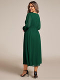 A-Line Plus Size Long Sleeves V-Neck Pleated Chiffon Wedding Guest Dress