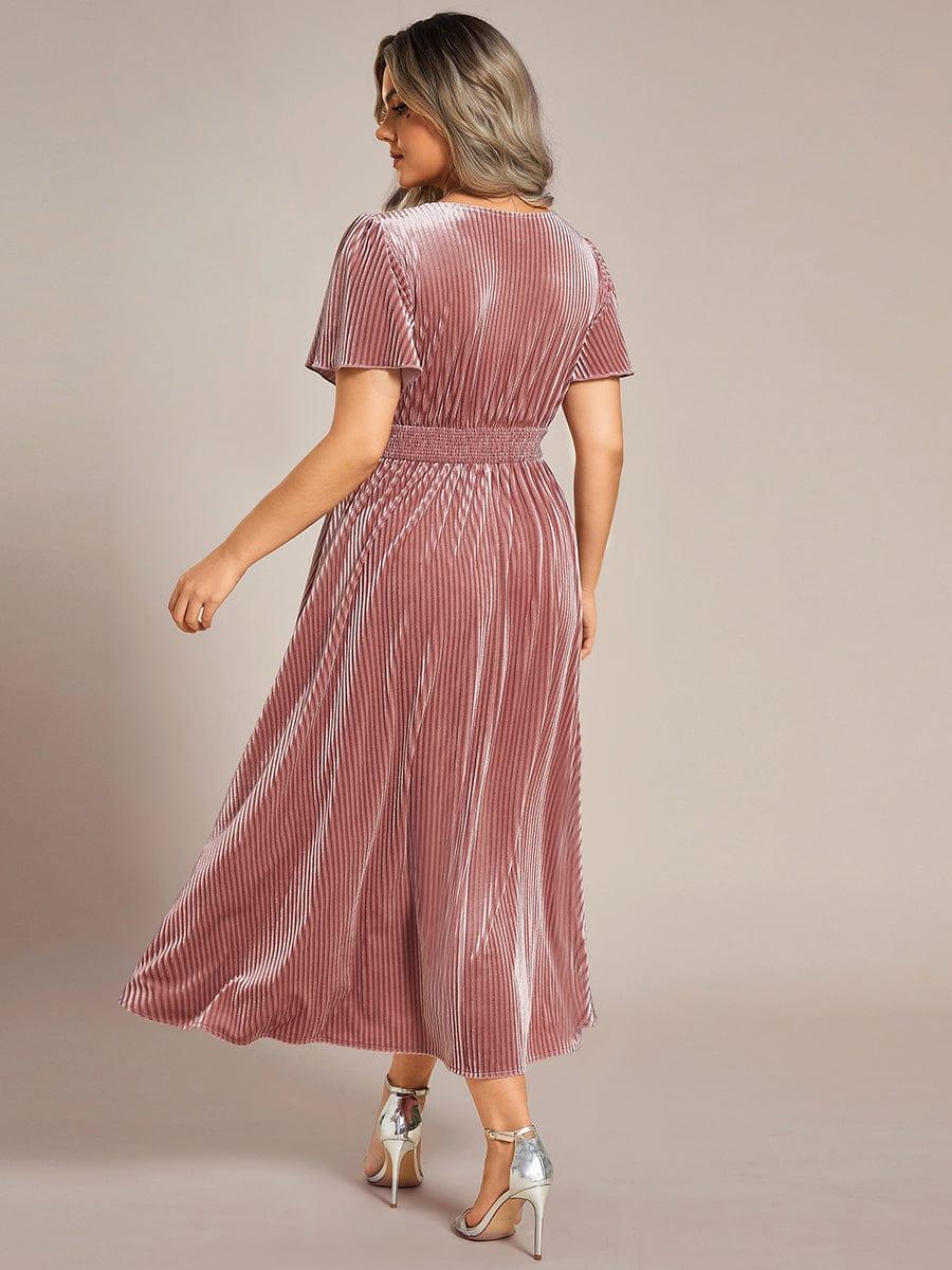 V-Neck A-Line Empire-Waist Short Sleeves Pleated Velvet Bridesmaid Dress