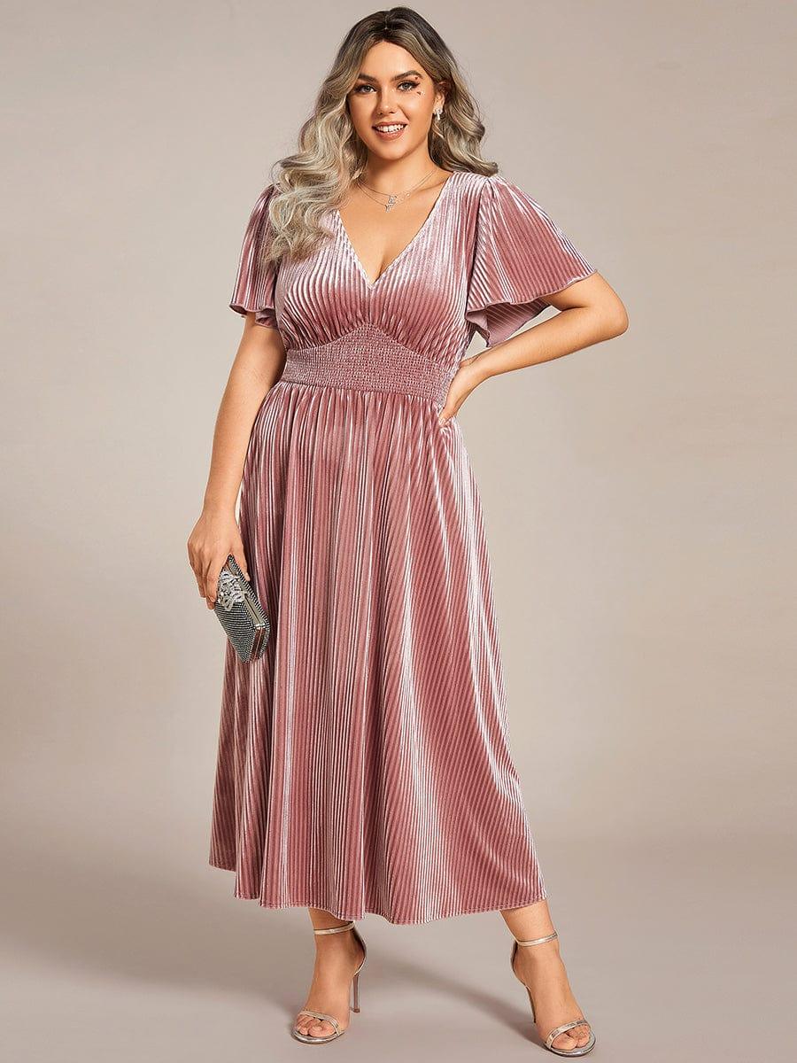 V-Neck A-Line Empire-Waist Short Sleeves Pleated Velvet Bridesmaid Dress