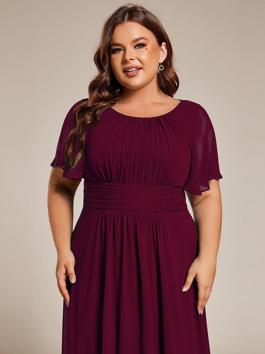 A-Line Pleated Short Sleeve Empire-Waist Scoop Neck Chiffon Wedding Guest Dress