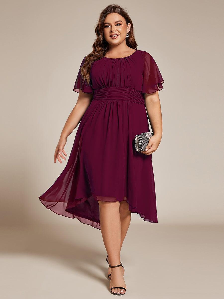 A-Line Pleated Short Sleeve Empire-Waist Scoop Neck Chiffon Wedding Guest Dress