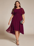 A-Line Pleated Short Sleeve Empire-Waist Scoop Neck Chiffon Wedding Guest Dress