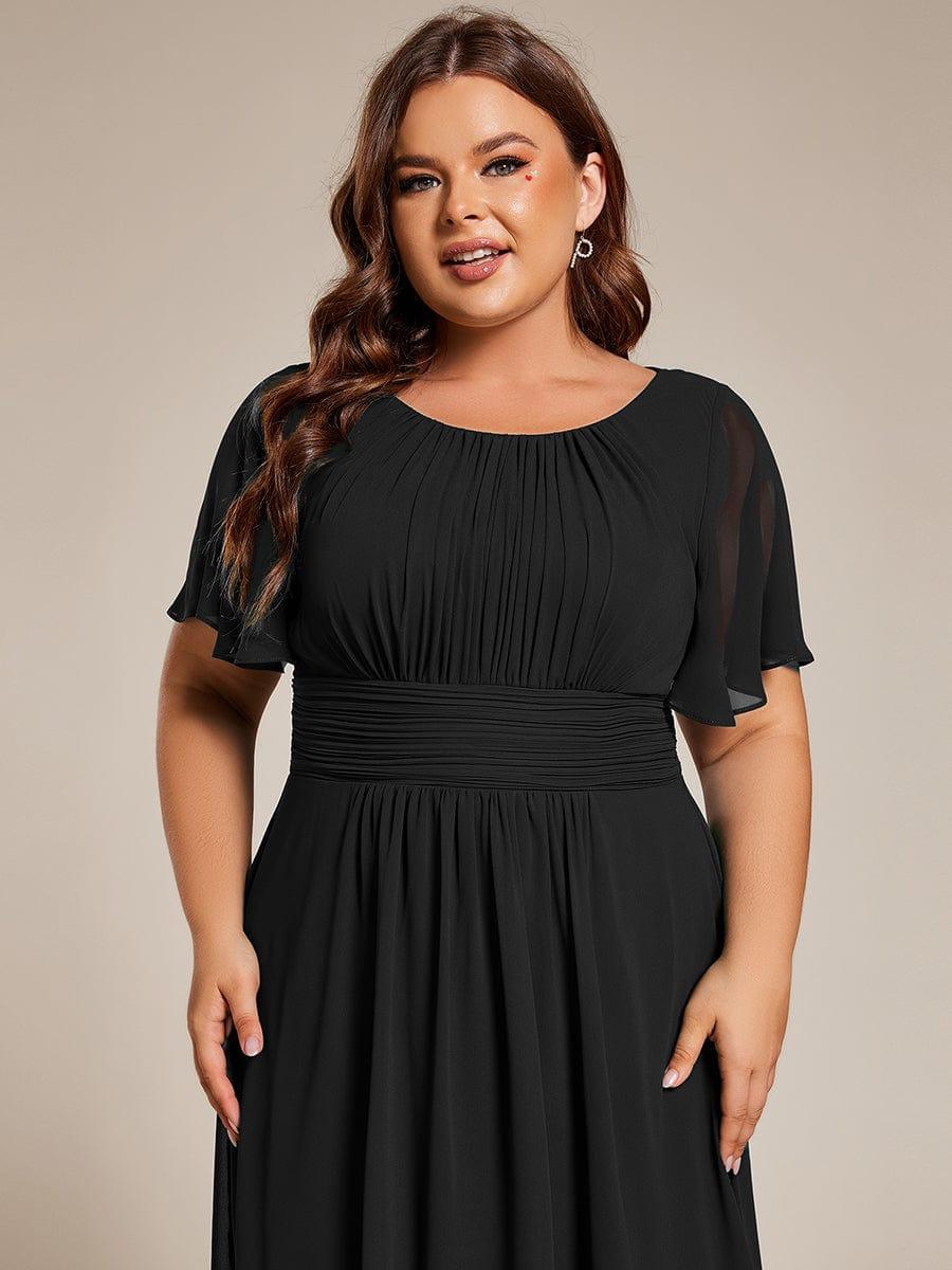 A-Line Pleated Short Sleeve Empire-Waist Scoop Neck Chiffon Wedding Guest Dress
