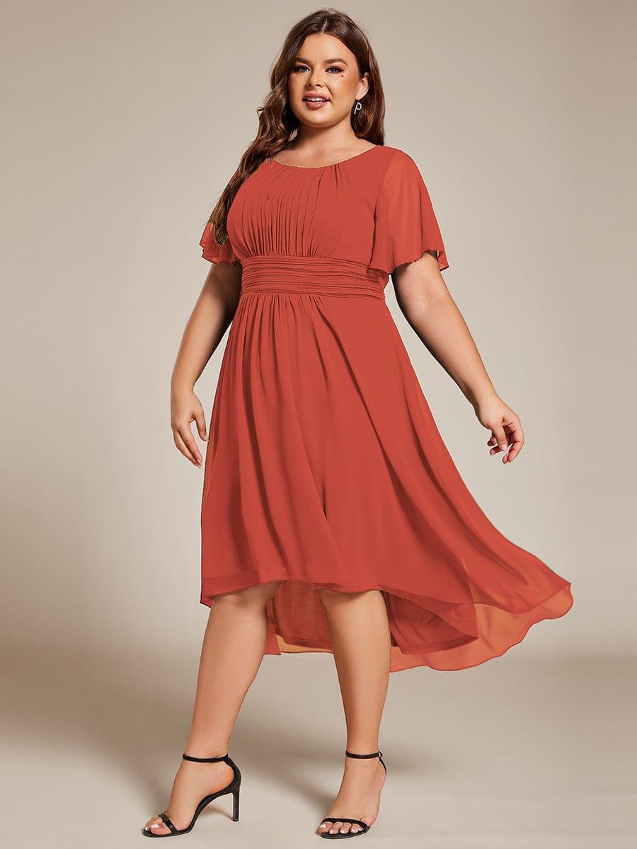 A-Line Pleated Short Sleeve Empire-Waist Scoop Neck Chiffon Wedding Guest Dress