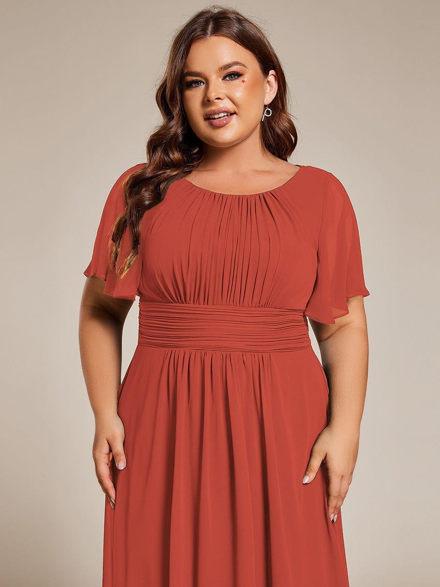 A-Line Pleated Short Sleeve Empire-Waist Scoop Neck Chiffon Wedding Guest Dress