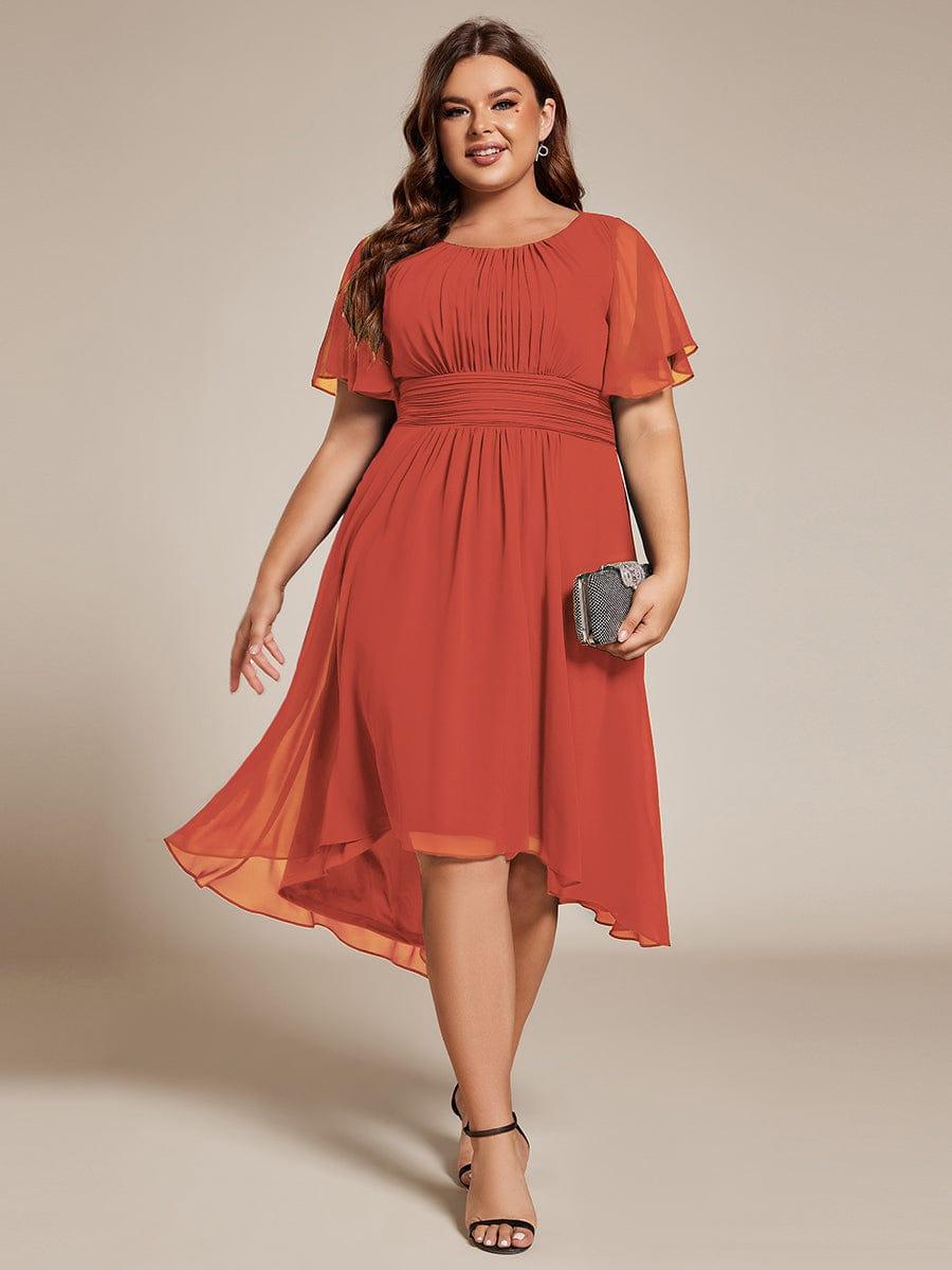 A-Line Pleated Short Sleeve Empire-Waist Scoop Neck Chiffon Wedding Guest Dress