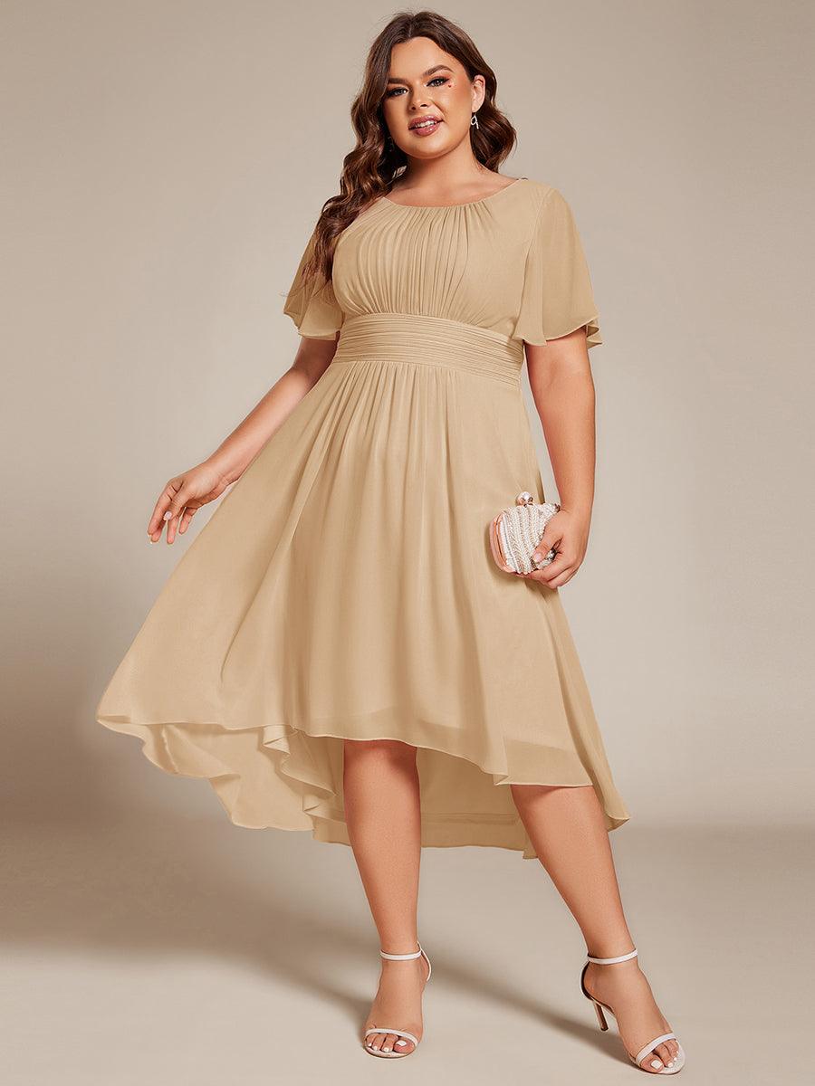 A-Line Pleated Short Sleeve Empire-Waist Scoop Neck Chiffon Wedding Guest Dress