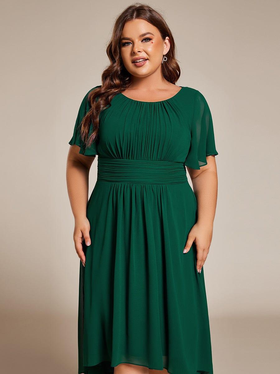 A-Line Pleated Short Sleeve Empire-Waist Scoop Neck Chiffon Wedding Guest Dress
