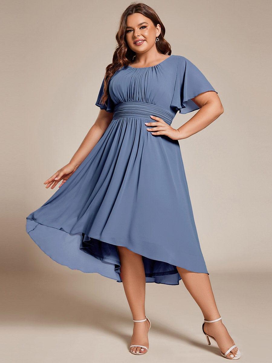 A-Line Pleated Short Sleeve Empire-Waist Scoop Neck Chiffon Wedding Guest Dress