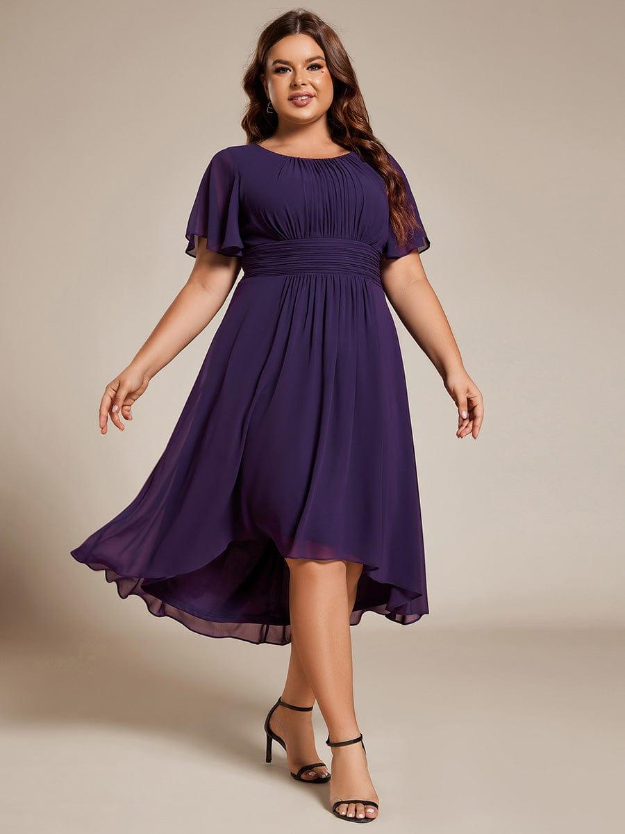 A-Line Pleated Short Sleeve Empire-Waist Scoop Neck Chiffon Wedding Guest Dress
