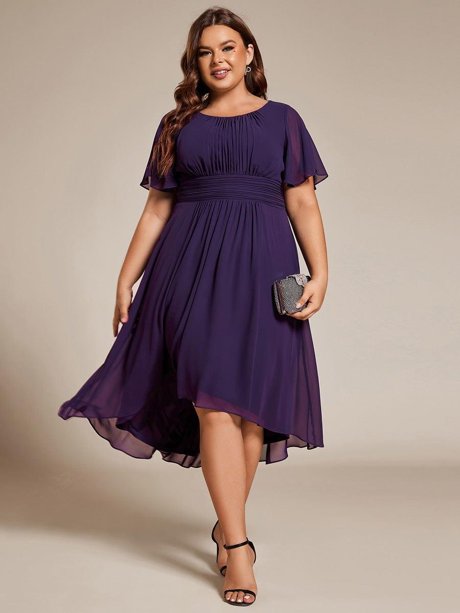 A-Line Pleated Short Sleeve Empire-Waist Scoop Neck Chiffon Wedding Guest Dress