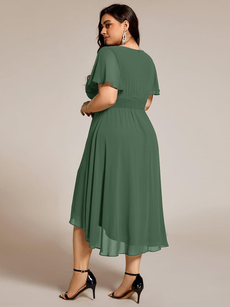 A-Line Pleated Short Sleeve Empire-Waist Scoop Neck Chiffon Wedding Guest Dress