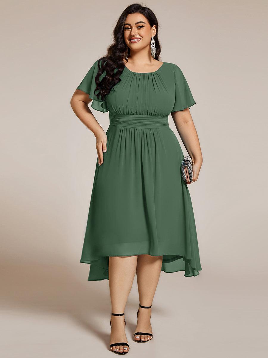 A-Line Pleated Short Sleeve Empire-Waist Scoop Neck Chiffon Wedding Guest Dress