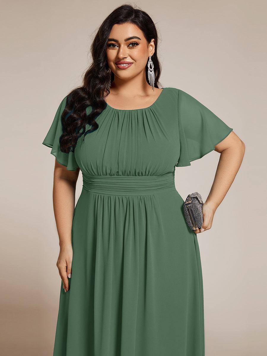 A-Line Pleated Short Sleeve Empire-Waist Scoop Neck Chiffon Wedding Guest Dress