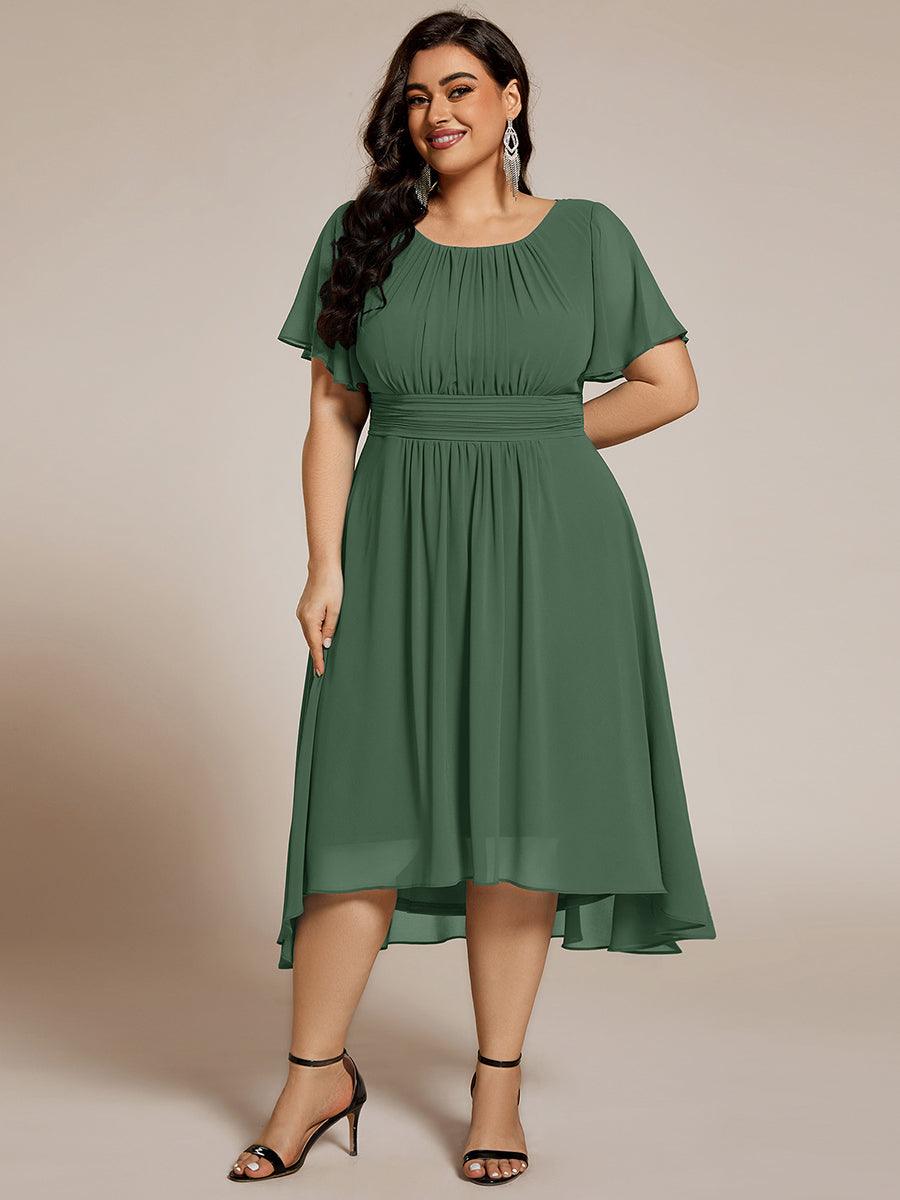 A-Line Pleated Short Sleeve Empire-Waist Scoop Neck Chiffon Wedding Guest Dress