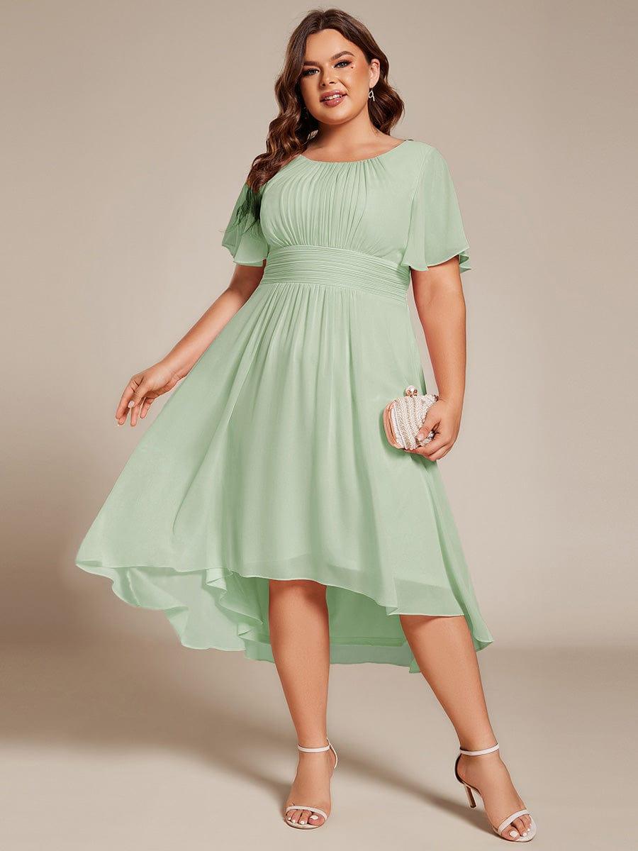 A-Line Pleated Short Sleeve Empire-Waist Scoop Neck Chiffon Wedding Guest Dress