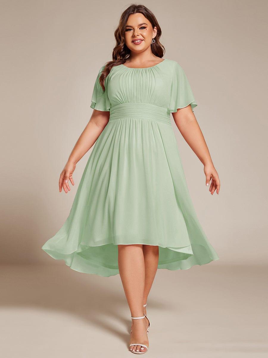 A-Line Pleated Short Sleeve Empire-Waist Scoop Neck Chiffon Wedding Guest Dress