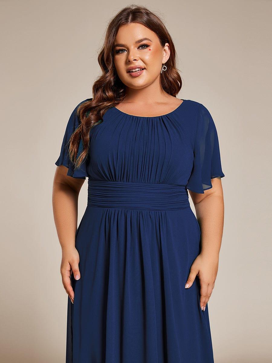 A-Line Pleated Short Sleeve Empire-Waist Scoop Neck Chiffon Wedding Guest Dress