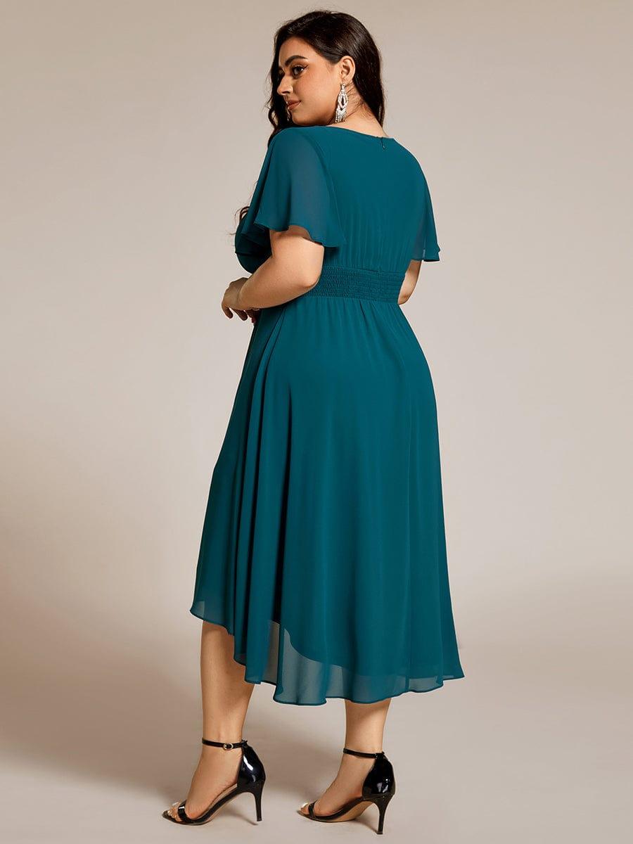 A-Line Pleated Short Sleeve Empire-Waist Scoop Neck Chiffon Wedding Guest Dress