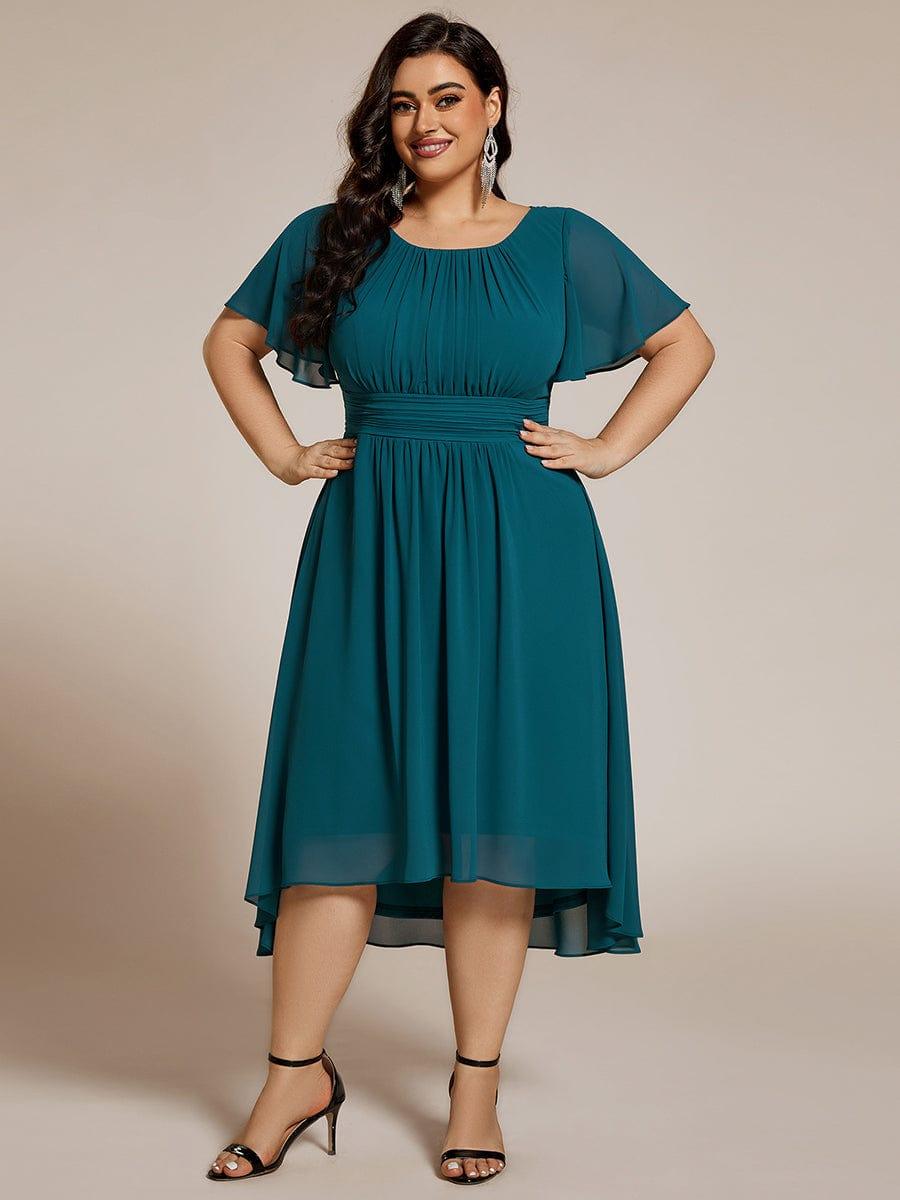 A-Line Pleated Short Sleeve Empire-Waist Scoop Neck Chiffon Wedding Guest Dress