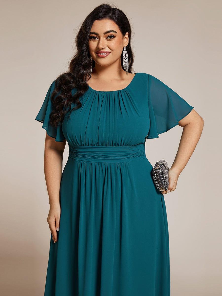 A-Line Pleated Short Sleeve Empire-Waist Scoop Neck Chiffon Wedding Guest Dress