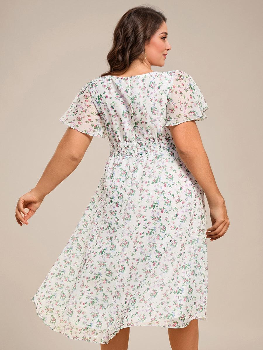 A-Line Pleated Short Sleeve Empire-Waist Scoop Neck Chiffon Wedding Guest Dress