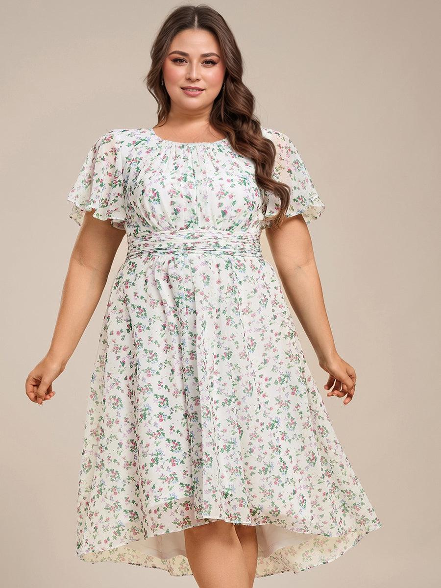 A-Line Pleated Short Sleeve Empire-Waist Scoop Neck Chiffon Wedding Guest Dress