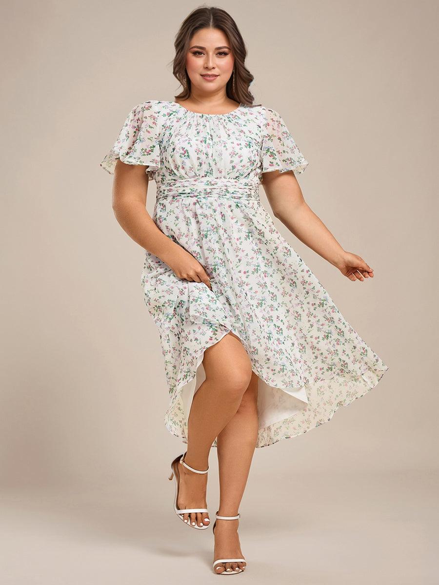 A-Line Pleated Short Sleeve Empire-Waist Scoop Neck Chiffon Wedding Guest Dress