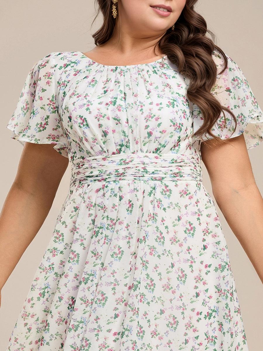 A-Line Pleated Short Sleeve Empire-Waist Scoop Neck Chiffon Wedding Guest Dress