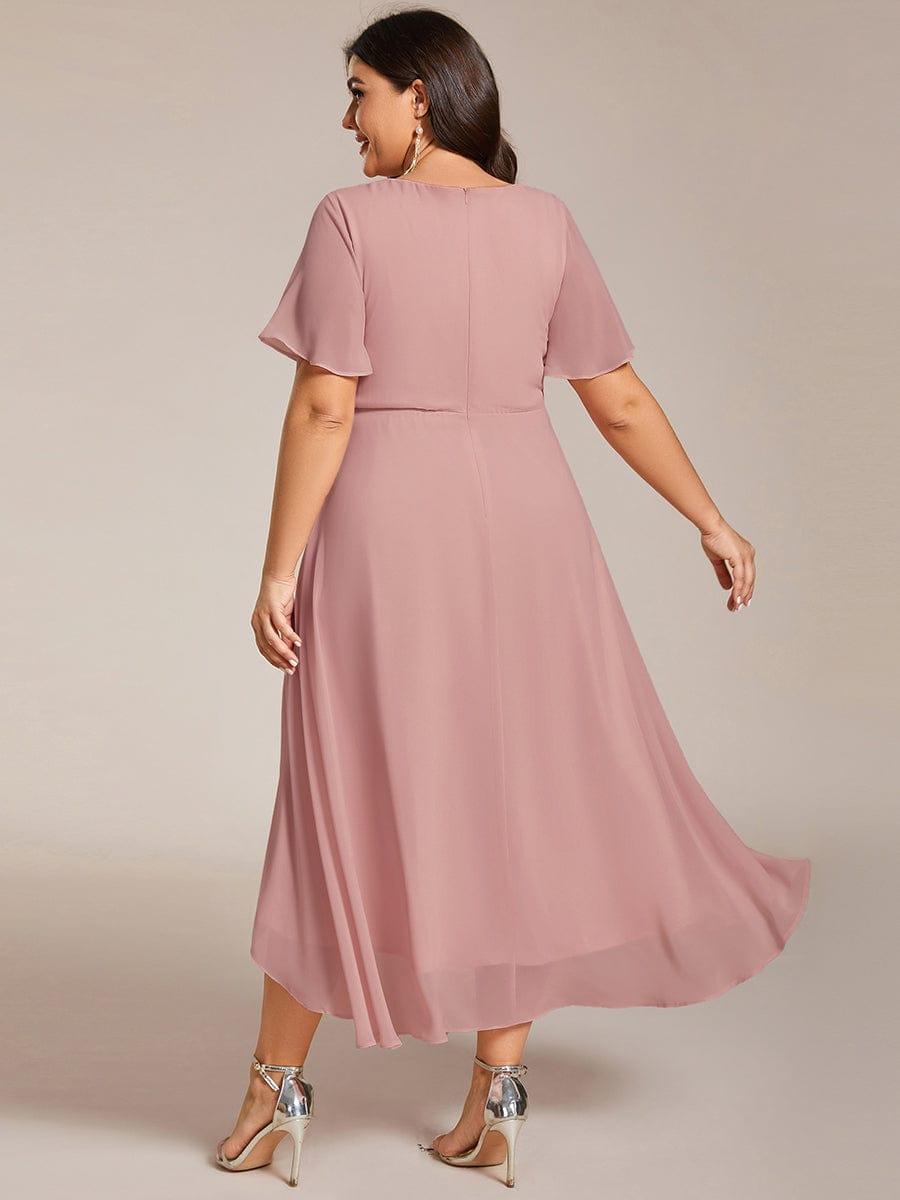 Ruffles V-Neck A-Line Chiffon Wedding Guest Dress with Short Sleeves