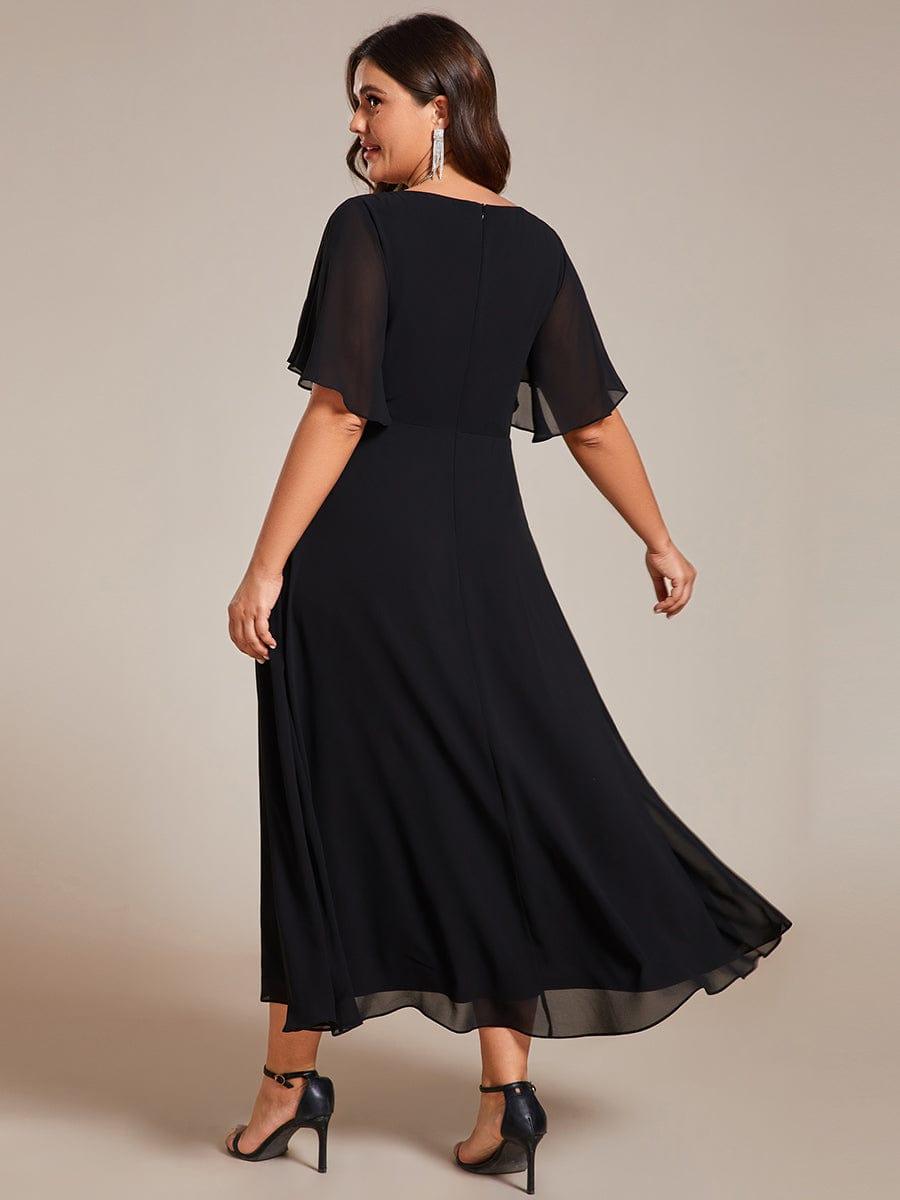 Floral A-Line Short Sleeves V-Neck Applique Empire-Waist Wedding Guest Dress