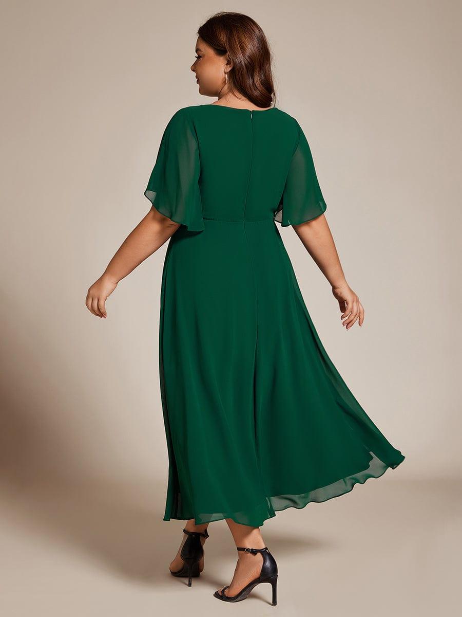 Floral A-Line Short Sleeves V-Neck Applique Empire-Waist Wedding Guest Dress