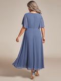 Floral A-Line Short Sleeves V-Neck Applique Empire-Waist Wedding Guest Dress