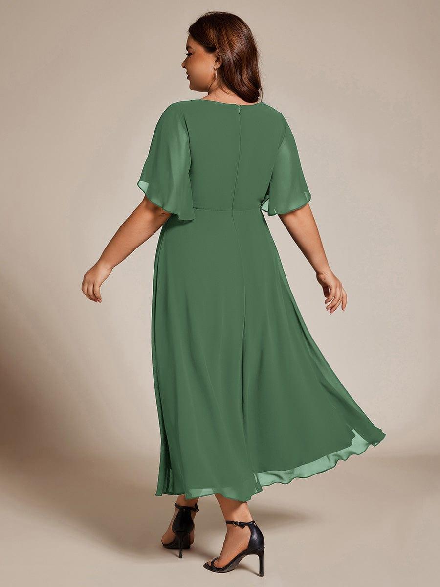 Floral A-Line Short Sleeves V-Neck Applique Empire-Waist Wedding Guest Dress