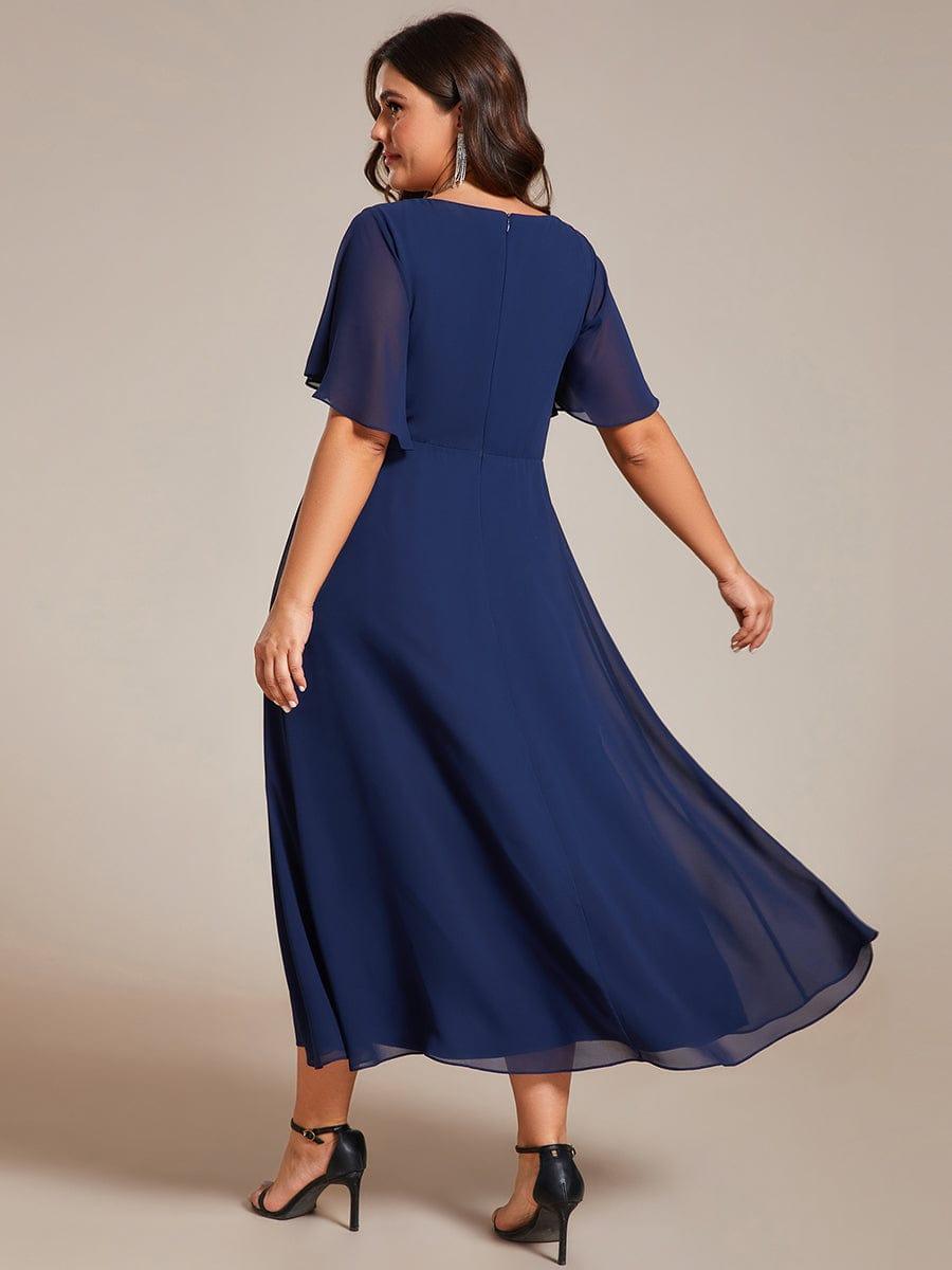 Floral A-Line Short Sleeves V-Neck Applique Empire-Waist Wedding Guest Dress