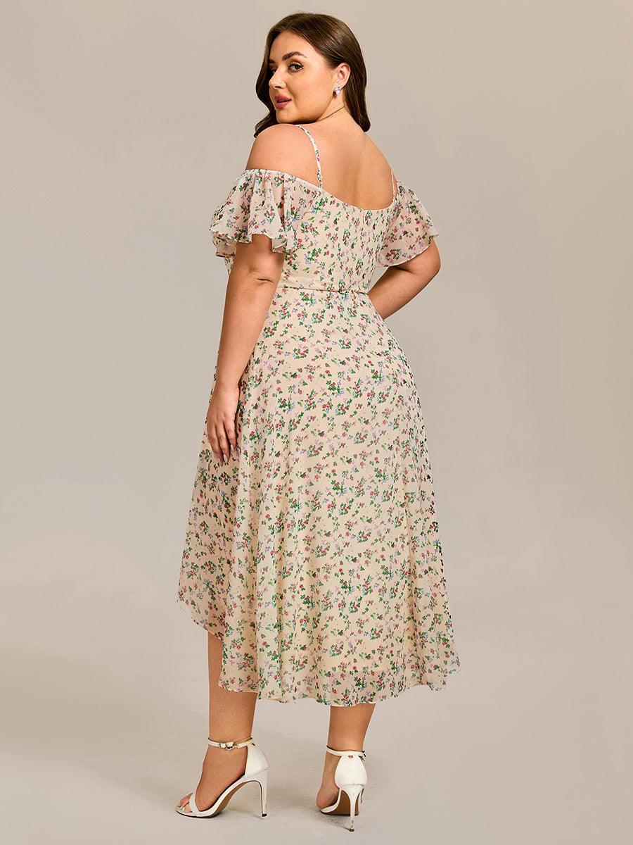 A-Line Cold Shoulder Sweetheart Ruffles Chiffon Wedding Guest Dress