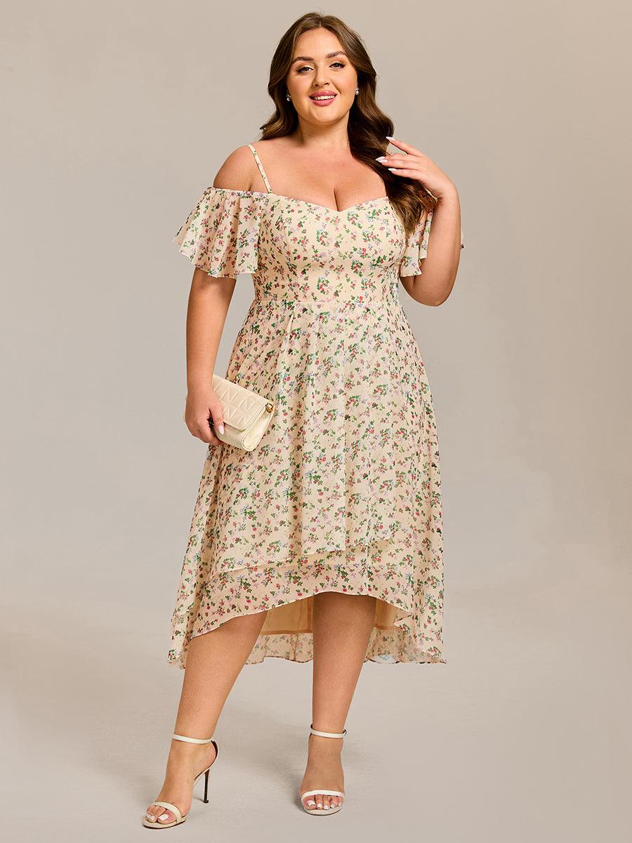 A-Line Cold Shoulder Sweetheart Ruffles Chiffon Wedding Guest Dress